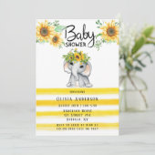 Chic Sunflower Elephant Girl Baby shower Kaart (Staand voorkant)