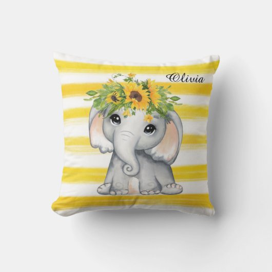 Chic SunFlower Elephant Stripes Custom Kussen (Voorkant)