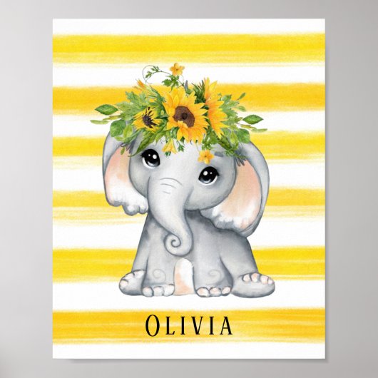 Chic Sunflower Elephant Stripes Custom Poster (Voorkant)