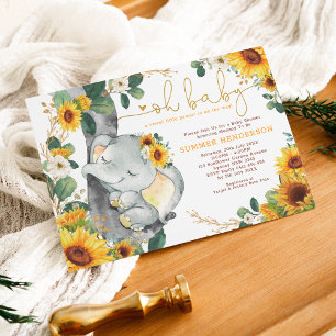 Chic Sunflower Elephant Summer Garden Baby shower Kaart
