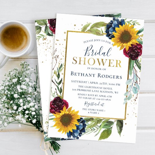 Chic Sunflower Floral Gold Glitter Vrijgezellenfee Kaart