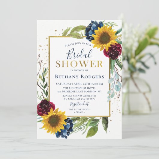 Chic Sunflower Floral Gold Glitter Vrijgezellenfee Kaart (Staand voorkant)