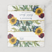 Chic Sunflower Floral Gold Glitter Vrijgezellenfee Plaatskaartje (Buitenkant ongevouwen)