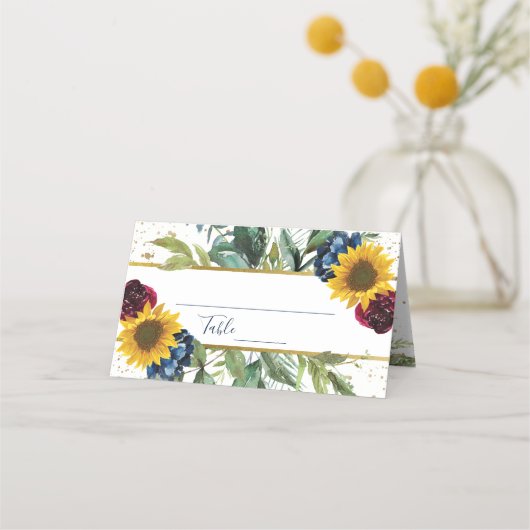 Chic Sunflower Floral Gold Glitter Vrijgezellenfee Plaatskaartje (Voorkant)