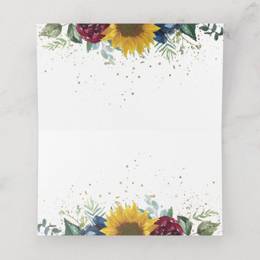 Chic Sunflower Floral Gold Glitter Vrijgezellenfee Plaatskaartje (Binnenkant ongevouwen)