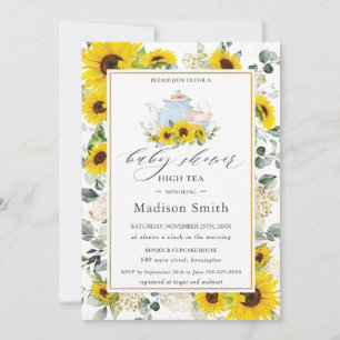 Chic Sunflower Floral High Tea Party Baby shower  Kaart