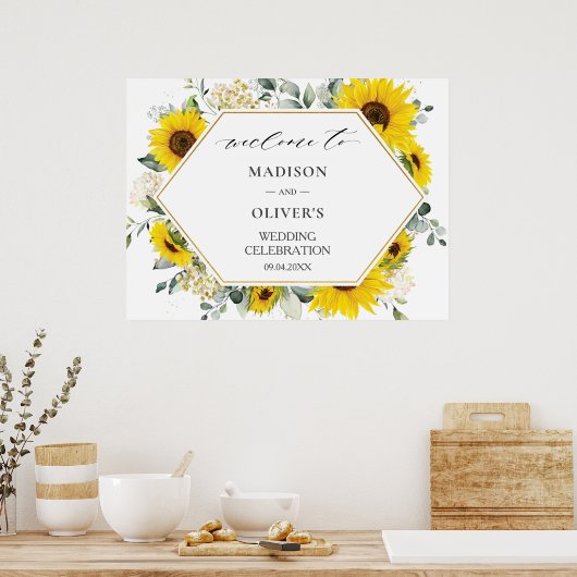 Chic Sunflower Floral Wedding Welkomstteken Poster (Keuken)