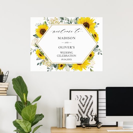 Chic Sunflower Floral Wedding Welkomstteken Poster (Thuiskantoor)
