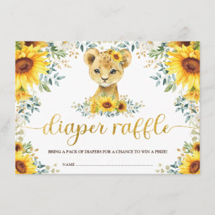Chic Sunflower Lion Cub Baby shower Diaper Raffle Informatiekaartje