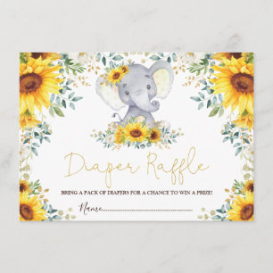Chic Sunflower Oerwoud Elephant Baby Diaper Raffle Informatiekaartje