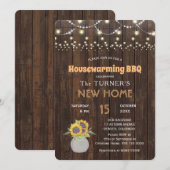 Chic Sunflower String Lights Housewarming Party Kaart (Voorkant / Achterkant)