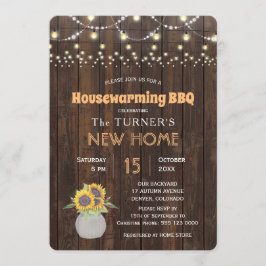 Chic Sunflower String Lights Housewarming Party Kaart