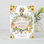 Chic Sunflower Woodland Forest Animals Baby shower Kaart (Staand voorkant)