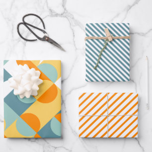 Chic Sunny Oranje Blauwgroen Blauwe Circles Kunstp Inpakpapier Vel