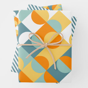 Chic Sunny Oranje Blauwgroen Blauwe Circles Kunstp Inpakpapier Vel