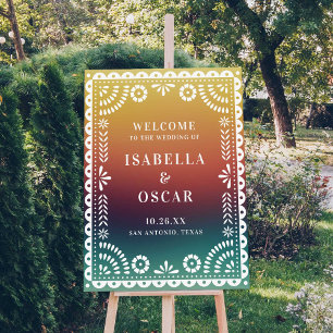 Chic Sunset Papel Picado Weddenschap Welkomstteken Poster