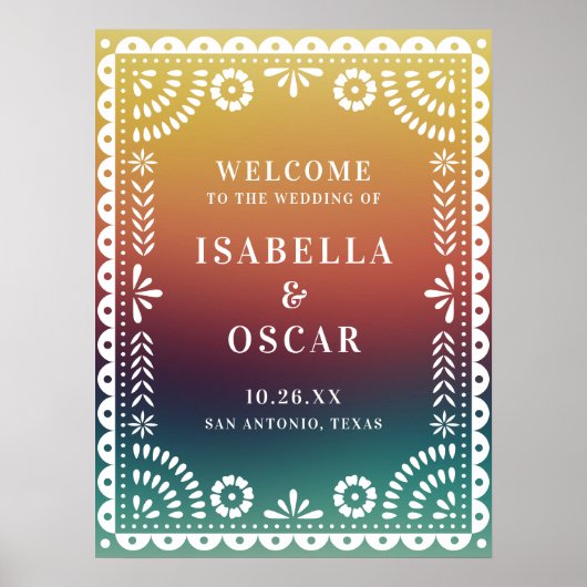 Chic Sunset Papel Picado Weddenschap Welkomstteken Poster (Voorkant)