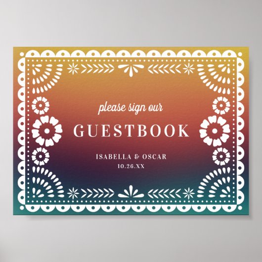 Chic Sunset Papel Picado Wedding Guestbook Poster (Voorkant)