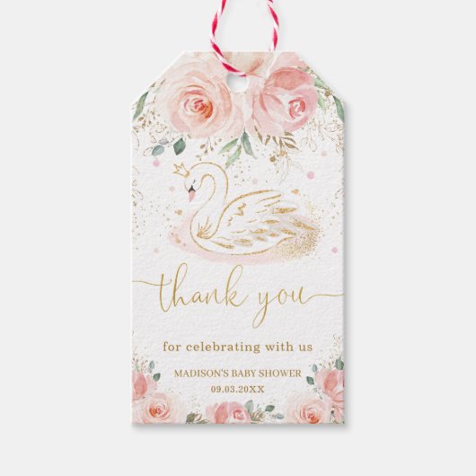 Chic Swan Blush Pink Floral Baby shower Birthday Cadeaulabel (Voorkant)