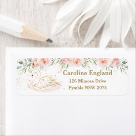 Chic Swan Blush Pink Floral Return Address Label