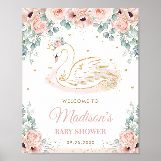 Chic Swan Princess Blush Peach Floral Welcome Poster (Voorkant)