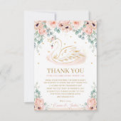 Chic Swan Princess Blush Pink Floral Baby shower Bedankkaart (Voorkant)