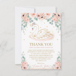 Chic Swan Princess Blush Pink Floral Baby shower Bedankkaart