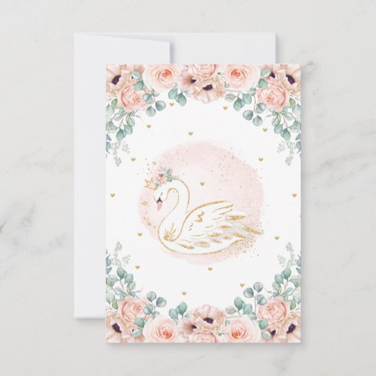 Chic Swan Princess Blush Pink Floral Baby shower Bedankkaart (Achterkant)