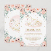 Chic Swan Princess Blush Pink Floral Baby shower Bedankkaart (Voorkant / Achterkant)