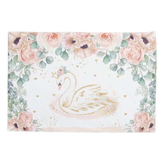 Chic Swan Princess Blush Pink Floral Girl Bedroom Kussensloop (Achterkant)