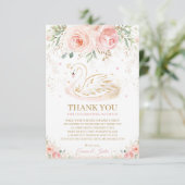 Chic Swan Princess Blush Roze Bloemen Baby shower Bedankkaart (Staand voorkant)