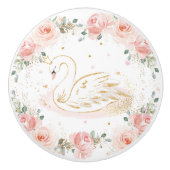 Chic Swan Princess Pastel Blush Floral Gold Keramische Knop (Voorkant)