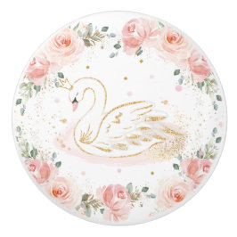 Chic Swan Princess Pastel Blush Floral Gold Keramische Knop