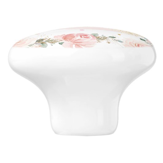 Chic Swan Princess Pastel Blush Floral Gold Keramische Knop (Zijkant)