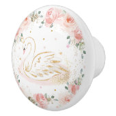 Chic Swan Princess Pastel Blush Floral Gold Keramische Knop (Rechts)