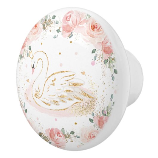 Chic Swan Princess Pastel Blush Floral Gold Keramische Knop (Rechts)
