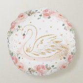 Chic Swan Princess Pastel Blush Floral Gold Rond Kussen (Achterkant)