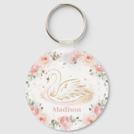 Chic Swan Princess Pastel Blush Floral Gold Sleutelhanger