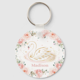Chic Swan Princess Pastel Blush Floral Gold Sleutelhanger