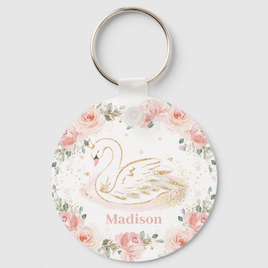 Chic Swan Princess Pastel Blush Floral Gold Sleutelhanger (Voorkant)