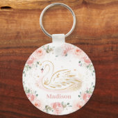 Chic Swan Princess Pastel Blush Floral Gold Sleutelhanger (Voorkant)