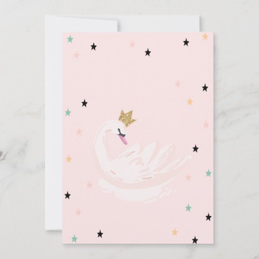 Chic Swan, Stars, Princess Baby shower Kaart (Achterkant)