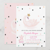 Chic Swan, Stars, Princess Baby shower Kaart (Voorkant / Achterkant)