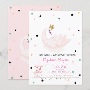 Chic Swan, Stars, Princess Baby shower Kaart