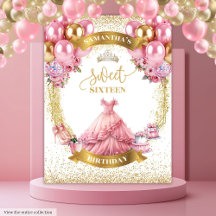 Chic Sweet 16 Achtergrond Roze Gouden Glitter Spar