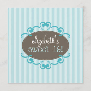 Chic Sweet 16 Birthday Party Invitation (aqua) Kaart