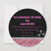 CHIC SWEET 16 Birthday Party ROUND Invitation Kaart (Achterkant)