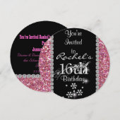CHIC SWEET 16 Birthday Party ROUND Invitation Kaart (Voorkant / Achterkant)
