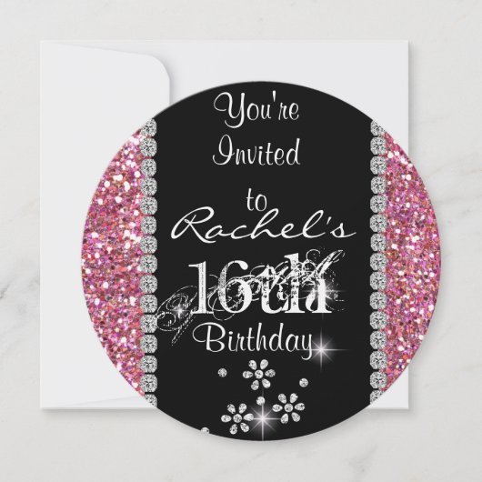 CHIC SWEET 16 Birthday Party ROUND Invitation Kaart (Voorkant)