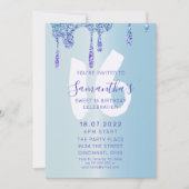 Chic Sweet 16 Blue & Glitter Drips Verjaardag Kaart (Voorkant)
